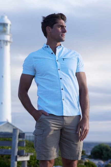 Fashion Denim Mountain Warehouse Kokosnoot Slub Textuur Heren Overhemd Met Korte Mouwen