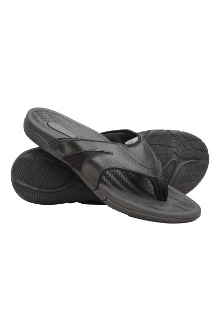Heren Comfort Leren Teenslippers Mountain Warehouse Nieuw Zwart