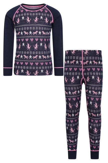 Jacquard Kids Merino Onderkleding Set Mountain Warehouse Best Donkerroze