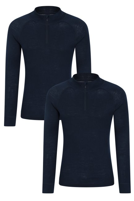 Mountain Warehouse Navy Merino Heren Basislaag Top 2-pack Merken