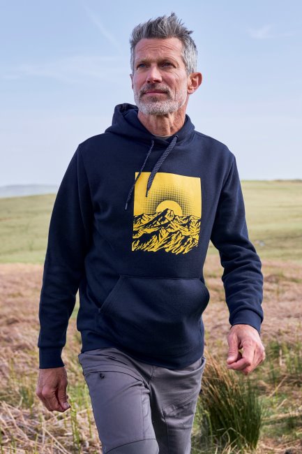 Navy Mountain Warehouse Sunset Heren Grafische Hoodie Origins