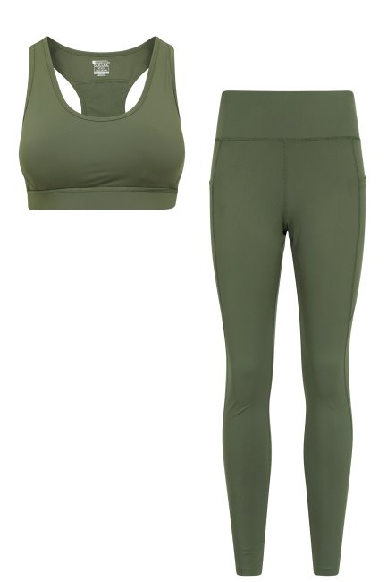 Nieuwe Kaki Activewear Verduisterende Beha En Leggings Voor Dames Mountain Warehouse