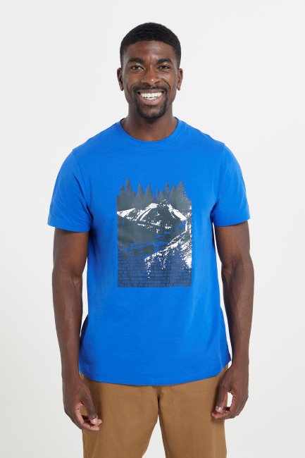Mountain Warehouse Nieuw Hoog Contrast Biologisch Heren T-shirt Helderblauw