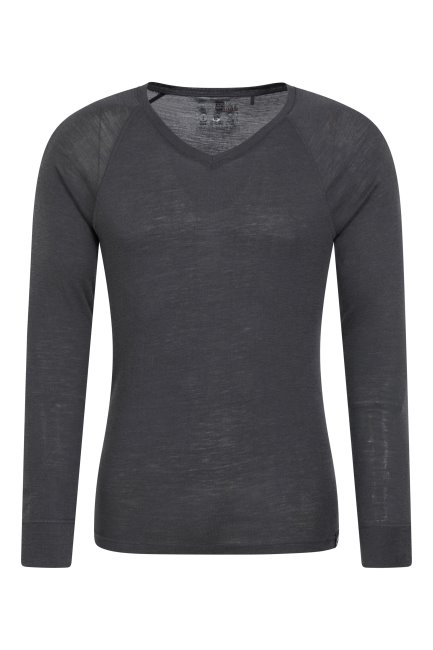 Donkergrijze Bergpakhuis Beste Merino Heren Basislaag Met V-hals