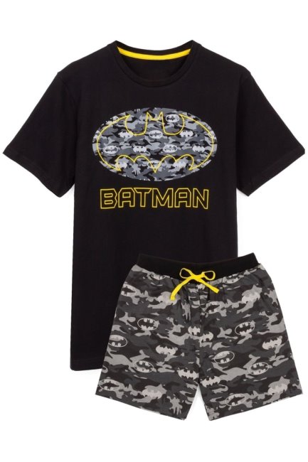 Batman Logo Heren Camo Korte Pyjama Set Mountain Warehouse Fashion Zwart-grijs