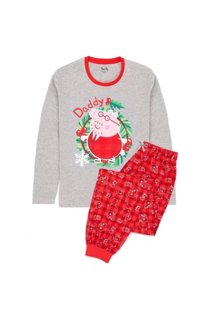 Heren Daddy Pig Kerstpyjama Set Rood-grijs Mountain Warehouse Nieuw