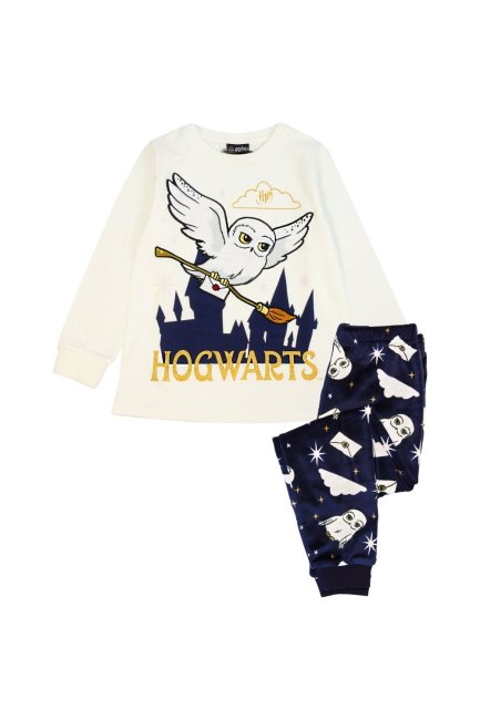 Collectie Off-white-navy Hedwig Kinder Lange Fleece Pyjama Set Mountain Warehouse